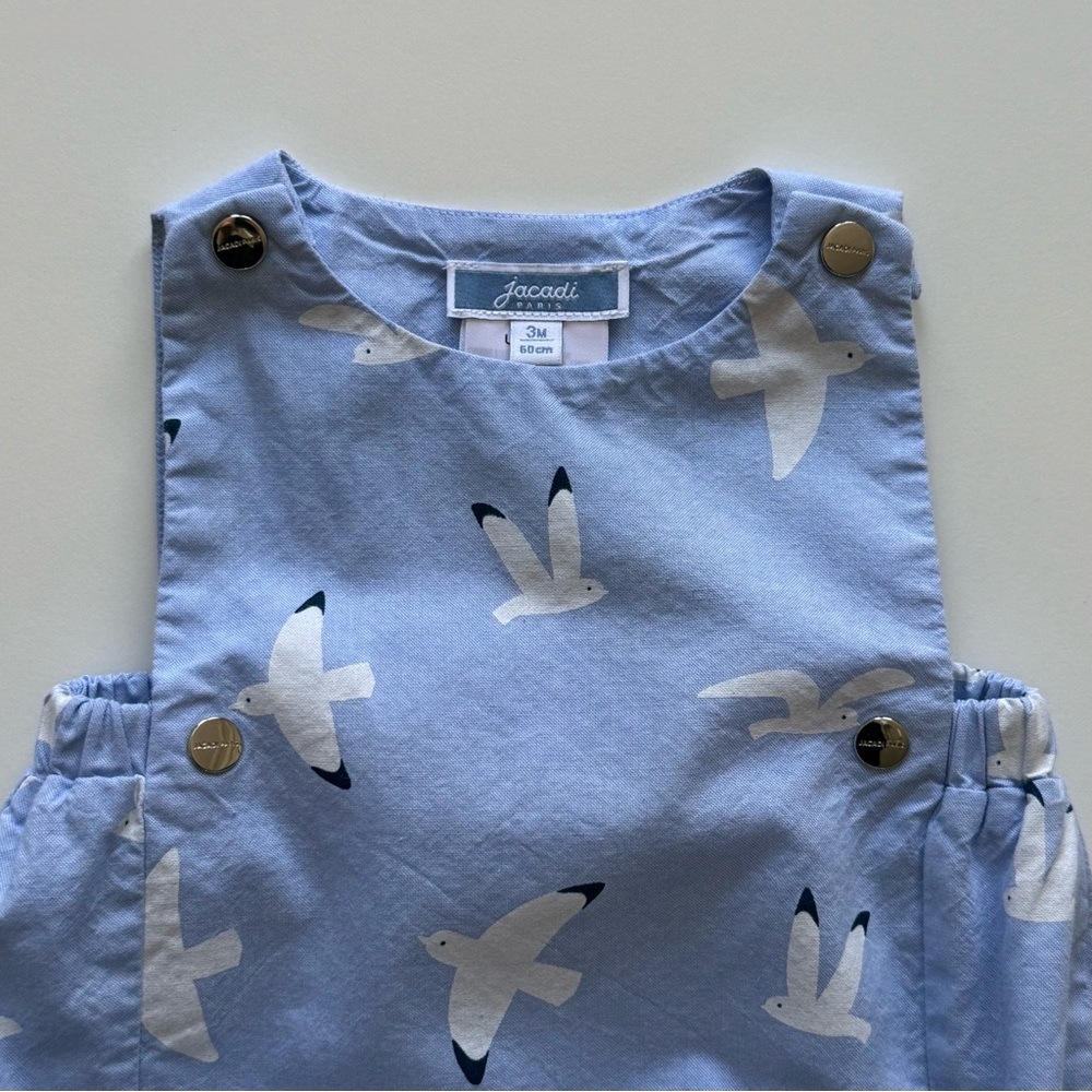 Jacadi Boys Light Blue Seagull Print Bubble Romper - Size 3M - Picture 2 of 16